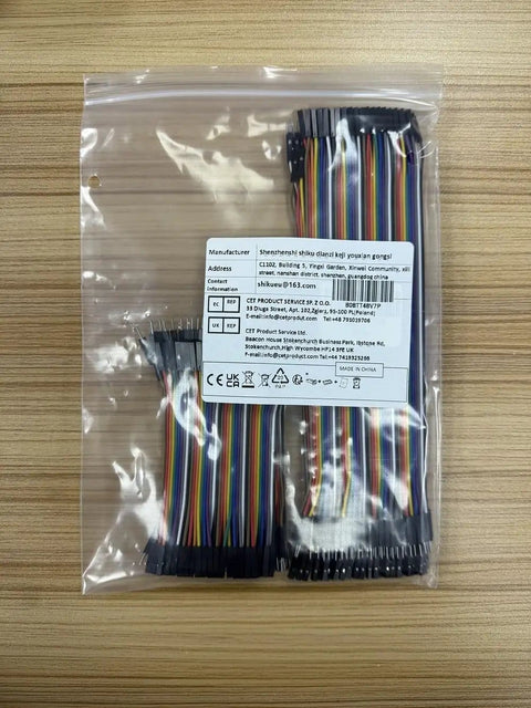 10cm And 20cm Breadboard Jumper Wires Kit, 240 Pcs in plastic packaging on wooden surface