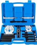 5 Ton Bearing Puller Set With 2 Inch And 3 Inch Jaws Beefy Heavy Duty Bearing Separator And Wheel Hub Axle Puller Pinion Wheel Bearing Removal Kit 14 Piece Splitter Tool Kit For Auto And Truck Maintenance displayed in a blue case