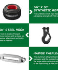 HEDGFOX 1/4" x 50' synthetic rope and 5/16" steel hook, essential for Heavy Duty 5500 Lb Electric Winch for ATV UTV.