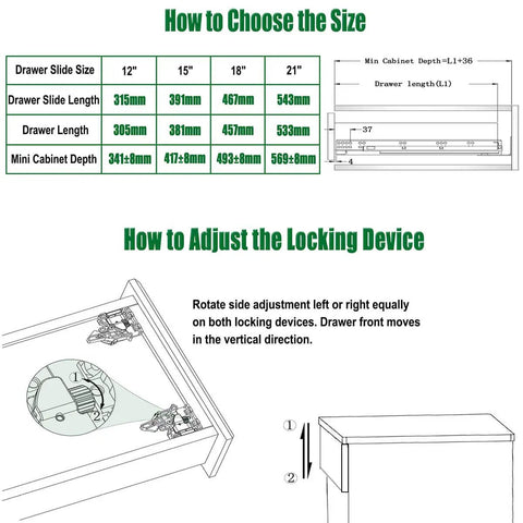 Diagram for Undermount Drawer Slides 12 Inch Full Extension Soft Close Concealed Runners Set 6 Pairs With Mounting Screws And Brackets