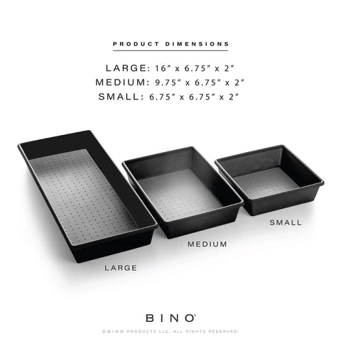 Go To Three Piece Drawer Organizer Bin Set Large Gray BPA Free Durable Plastic With Soft Grip Lining and Non Slip Feet