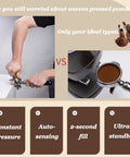 Comparison of manual vs. 58mm electric espresso tamper showing improved pressure and depth adjustment for optimal extraction.