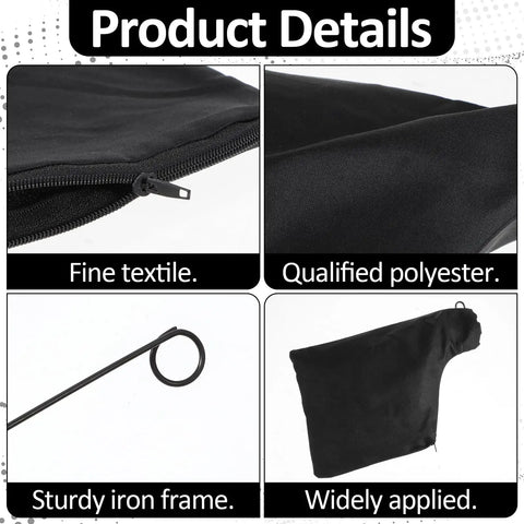 Close-up details of Heavy Duty Miter Saw Dust Collection Bags With Durable Zipper And Reinforced Wire Rim, showcasing zipper and polyester fabric.