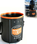 Heavy Duty Outboard Motor Flushing Bag With Reinforced Heat Sealed Seams And Built In Freshwater Flush System beside a boat.