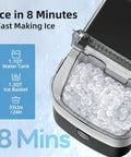 Quick Chill Countertop Nugget Ice Maker Churns Out Soft Chewable Pellet Ice In Eight Minutes With Solid Daily Capacity, viewing ice basket and control panel.