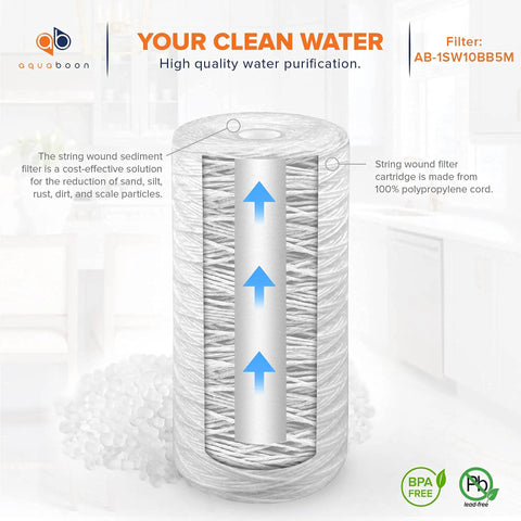 5 Micron String Wound Whole House Water Filter Cartridge 10 By 4.5 Inch Two Pack For Sediment Dirt Rust And Impurities Removal