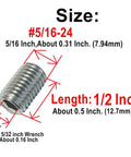 Durable 304 Stainless Steel Set Screws 30 Piece Pack Five Sixteenth Thread Twenty Four Per Inch Hex Socket Grub Screws With Allen Wrench For Machinery And Heavy Duty Hardware ZDingTech with size details.