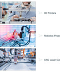 Images showing 3D printers, robotics projects, and CNC laser cutters in action, illustrating use for 5 Pack Inside Corner Brackets Gusset 77x77x36mm.