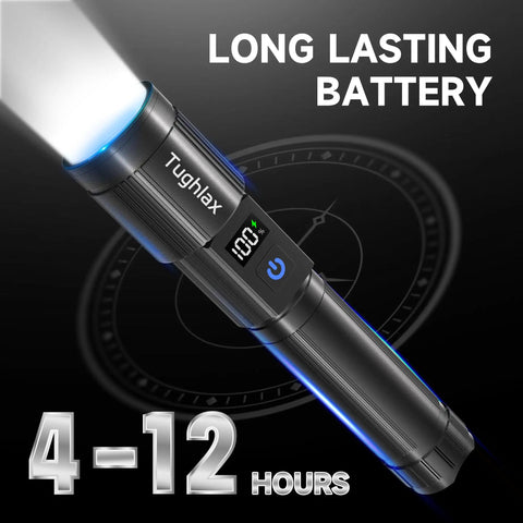 4 Pack Rechargeable LED Flashlights With 10000 Lumens Each And LCD Battery Display Beast Mode Bright 5 Modes Tactical Light