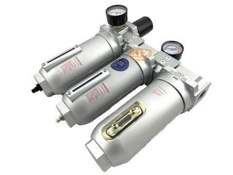 1 Inch NPT Beefy Industrial Grade Filter Regulator Coalescing Desiccant Dryer System With Auto Drain 3 Stage For Compressed Air Lines Metal Bowls