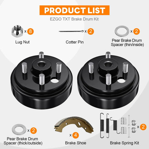 Electric Golf Cart Brake Drum Maintenance Kit For TXT PDS 1997 And Up Not For Gas Models kit parts including brake shoes
