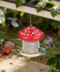 Heavy Duty Metal Mushroom Bird Feeder For Outdoor Hanging In The Garden Or Yard, Cute Red Bird Feeder That Attracts More Birds