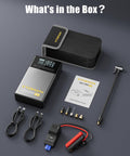 X7 Jump Starter With Air Compressor And Auto Shutoff Tire Inflator, 4250A Peak, 160 PSI, 12V Lithium Booster Box contents