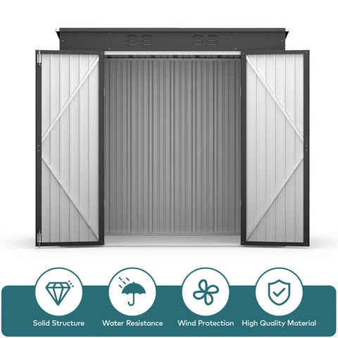 Spacious 6 By 4 Outdoor Storage Shed With Double Lockable Doors Anti Corrosion Metal Construction Waterproof Design