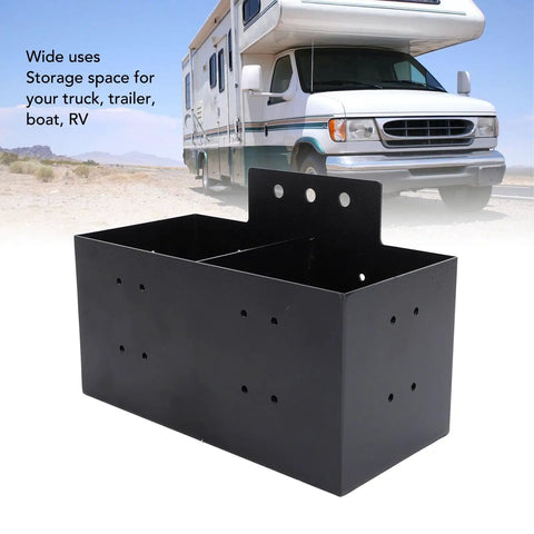 Universal Heavy Duty Detachable Storage Bin With Quick Release Rail Slides For RV Camper Trailer Pickup And Boat Road Ready hassle-free tool organizer rack, black metal storage box