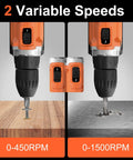 21V Cordless Drill Kit With 2Ah Battery, 310 In-Lb Torque using two speed modes, wood and metal drilling, 3/8 inch chuck