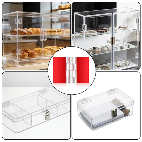 Set Of 16 Clear Self Adhesive Plastic Hinges 35x25mm Small Hinge Pack For DIY Boxes Cabinets Display Stands Glass Furniture