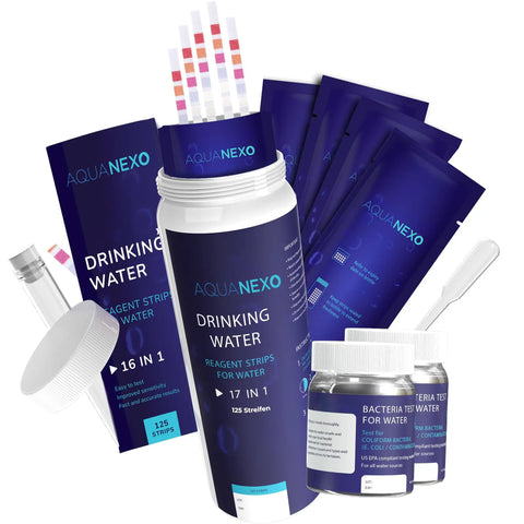 18 Parameters Drinking Water Test Strips Kit With 125 Strips Across 5 Packs Of 25 And 2 Coliform Bacteria Tests packaging