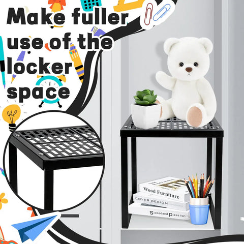 Locker Organizer Shelf Black Stackable Metal Shelf For Standard Lockers And Cabinets with teddy and plant