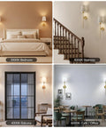 No Wiring Hassle Battery Operated Wall Sconces Set Of Two With Remote Control Adjustable 3CCT Led Lighting smooth gold finish in various home settings.