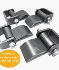 Four weld-on heavy-duty greaseable strap hinges, gray steel, 5-3/8 x 4 in, four-pack, 2000 lb capacity