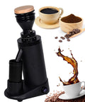 No Fuss Single Dose Espresso Coffee Grinder With Killer Consistency From Its Smooth Conical Burr And Totally Adjustable Stepless Settings For Fast Moka Pulls And Drip Setup Daily, shown with coffee cup, beans, and grounds.
