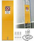 No Climb Fixed Ladder Safety Guard For Roof And Tower Ladders 16 Inch And Wider With Warning Signs And Locking Device Yellow