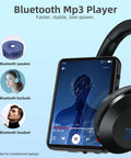 Bluetooth 5.3 MP3 Player With Built In Speaker, displaying music interface, with Bluetooth speaker, earbuds, and headset icons