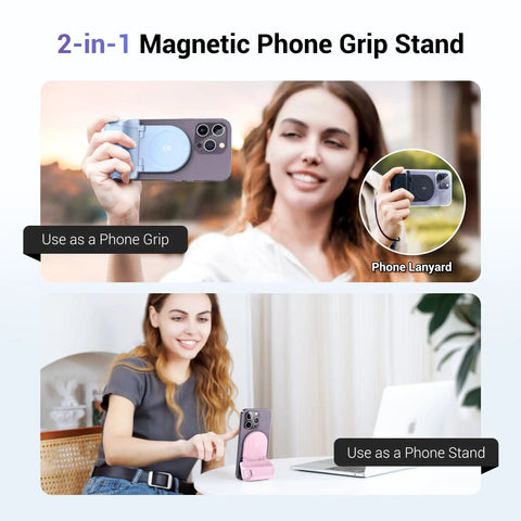 Person using Magnetic Phone Grip Camera Handle With Wireless Shutter Remote For iPhone Android Smartphones MagSafe Compatible