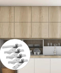 Kitchen cabinets with Hidden Pivot Door Hinges Set Of 4 Stainless Steel Sleek Rust Resistant Invisible Door Hardware shown inset.