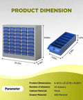 40 Drawer Small Parts Cabinet For Bolts And Nuts, Heavy Duty Steel Frame With ABS Drawers, Label System shown with dimensions