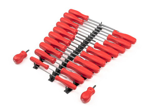 Hard Handle 22 Piece Screwdriver Set With Black Rails Workhorse Stubby Standard And Long Bits Phillips Slotted Torx