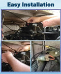 Easy installation of Top Shelf 50 Amp Push Button Circuit Breaker in a marine engine compartment with hands connecting wiring.