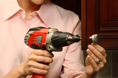 8440P Pro Grabit Broken Bolt And Damaged Screw Extractor 4 Piece Kit in use with drill on cabinet handle