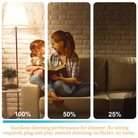 Woman and child with book under dimmable floor lamp demonstrating Outdoor String Light Dimmer 360W Max With Timed 6H And 8H Switches.