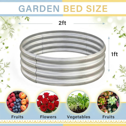 Two By Two By One Foot Galvanized Raised Garden Bed Set For Outdoor Use Durable Metal Planter Beds For Vegetables Fruits Herbs And Flowers Two Pack Included Perfect For Courtyards Yards Gardens And Greenhouses Easy To Assemble Weather Resistant shown in dimensions 2ft by 1ft