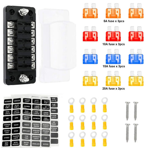Six Way Marine Blade Fuse Block With Negative Bus Waterproof ATC ATO Fuse Box Panel For Boat RV Car Trailer Truck SUV Built Tough