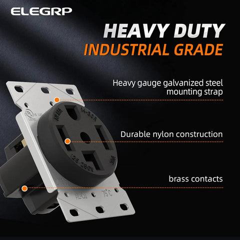 30 Amp 125 And 250 Volt Dryer Outlet NEMA 14 30R Flush Mount Receptacle Grounding 3 Pole 4 Wire Heavy Duty Straight Blade UL Listed