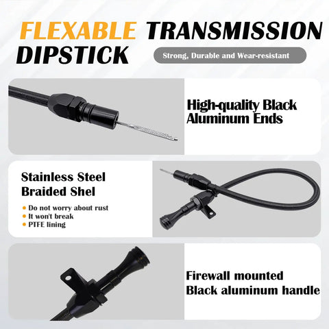 Flexible Stainless Braided Transmission Dipstick Hose For GM 700R4 4L60E 4L80E Providing Easy Install And Leak Free Readout Black Finish