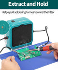 Sweet Compact Soldering Fume Extractor With Flexible Helping Hands And Heavy Duty Activated Carbon Filters that clears smoke while soldering.