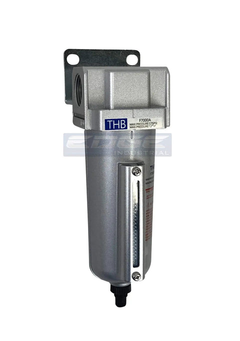 Straight Up Heavy Duty Compressed Air In Line Particulate Filter With Robust Metal Bowl Sight Glass Three Quarter Inch Npt Ports 140 Scfm Throughput 5 Micron Element Knockout Clean Air Moisture Trap