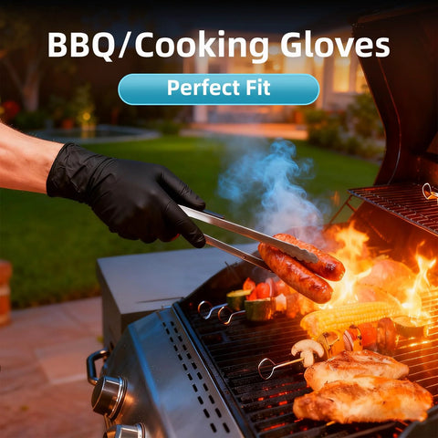 Black nitrile disposable gloves (XL) for cooking; heavy-duty 6 mil, BBQ grilling