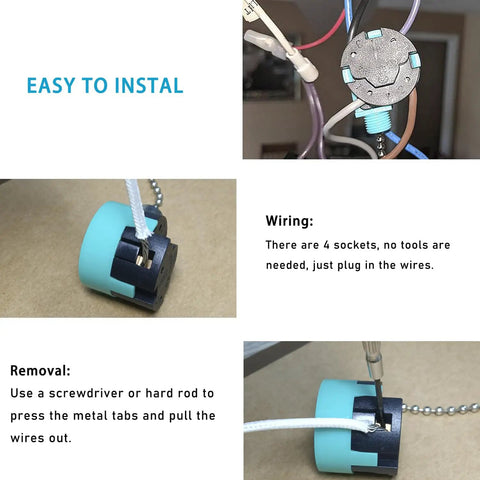 Ceiling Fan Pull Chain Switch Kit 3 Speed 4 Wire Control Includes CBB61 Capacitor Pack wiring and removal instructions