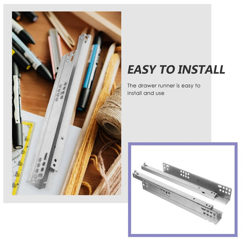 Two Pack Drawer Slide Rails With Silent Buffer And Soft Close on wooden table next to tools