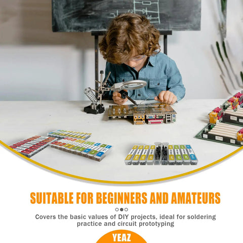 Child using All In One Capacitor Kit With 608 Pieces And 30 Values From 0.047uF To 680uF In 10V To 50V for circuit prototyping
