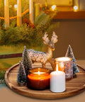 12 Inch Round Acacia Wood Serving Tray with candles and decor for tabletop use, perfect for dining and home ambiance.