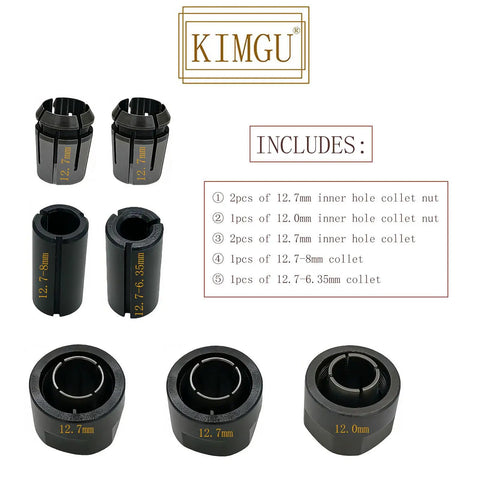 Half Inch Collet Nut Replacement Kit, 2 Pack, showing various sizes of drill chuck nuts and collets for 12V drills, fits 3612 series models.