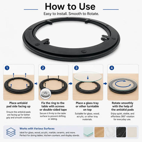 How to use the Smooth Operator Heavy Duty Lazy Susan Turntable, 10 Inch Round Swivel Plate, showing installation steps.
