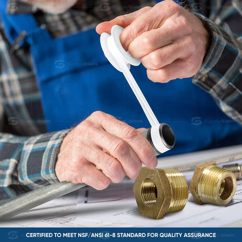 Front view: lead-free brass NPT bushing, 1-1/4 in M x 1 in F, hex head, being installed.