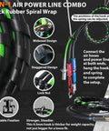 3-in-1 air power line combo with black rubber spiral wrap, featuring widened and staggered design, lock nut, stable fixation